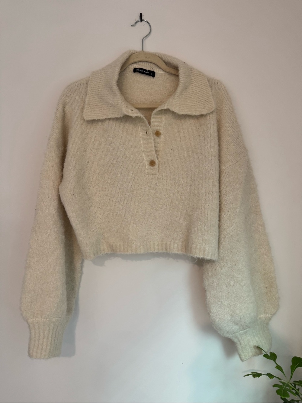 Olivaceous Cream Cropped V-Neck Button Pullover